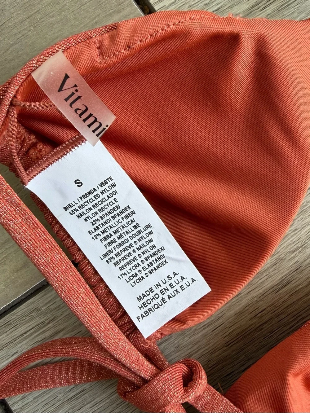 Vitamin A Shimmer Triangle Bikini in Copper